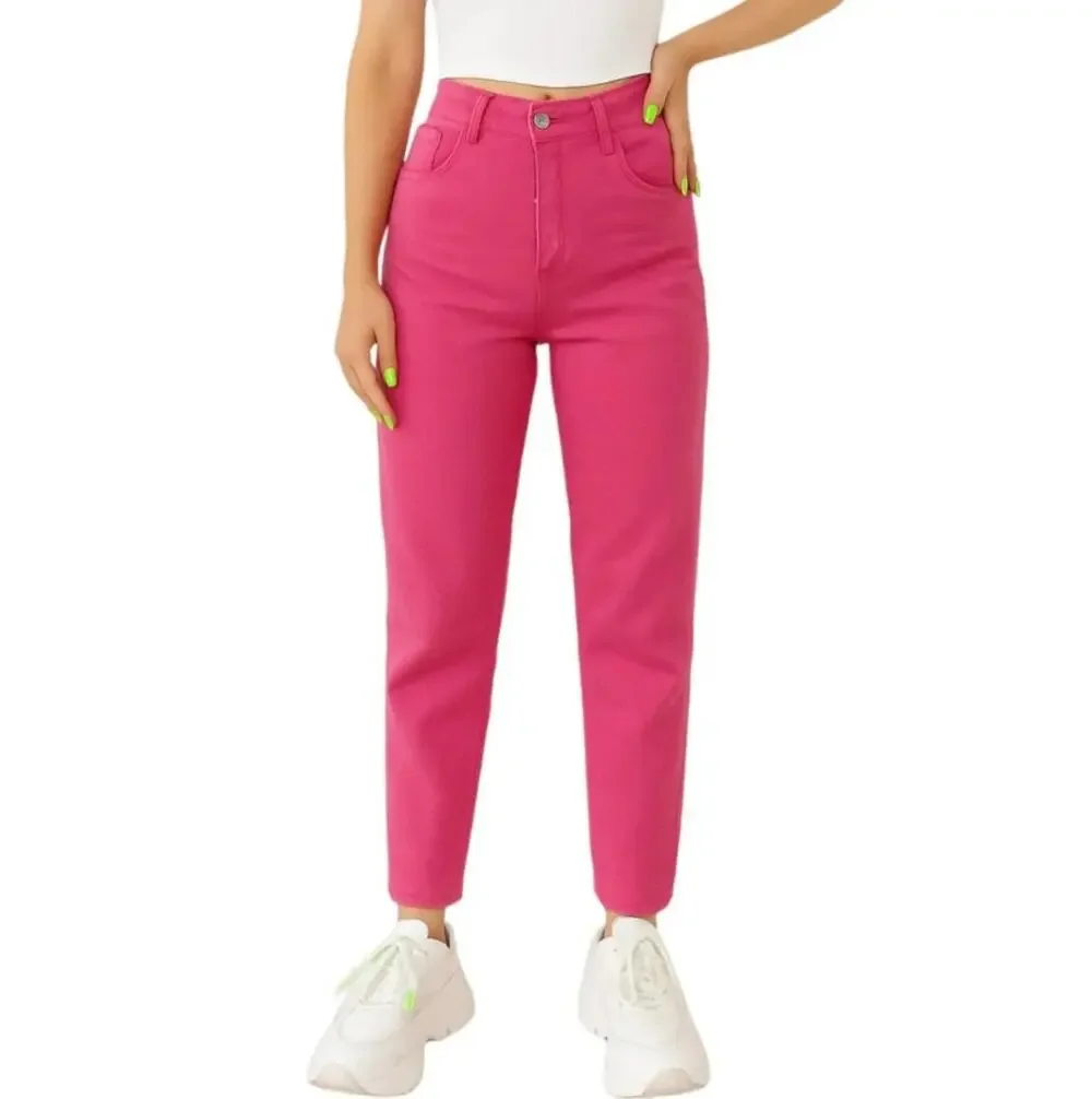 Moda Int'l The London Jean Hot Pink Straight Leg Denim Jeans Women's Size 10 NWT